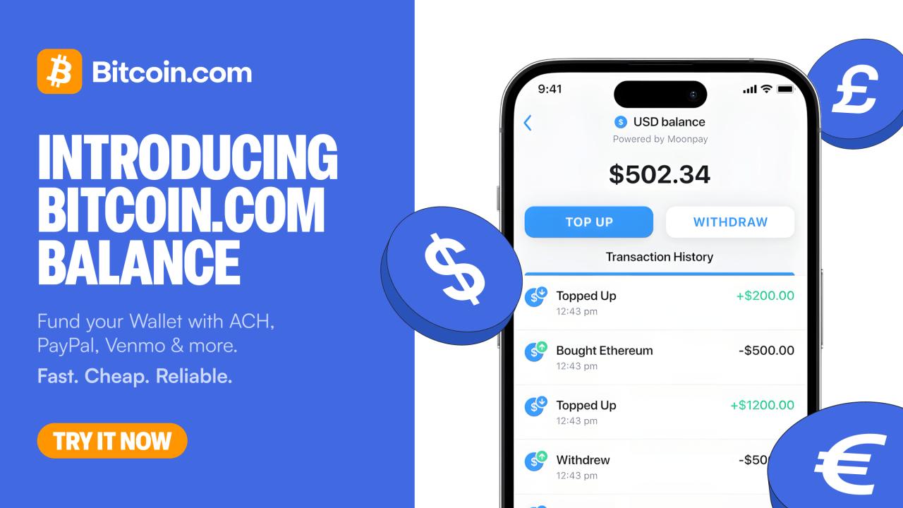 Bitcoin.com 推出嵌入式余额解决方案，实现即时、低费用交易